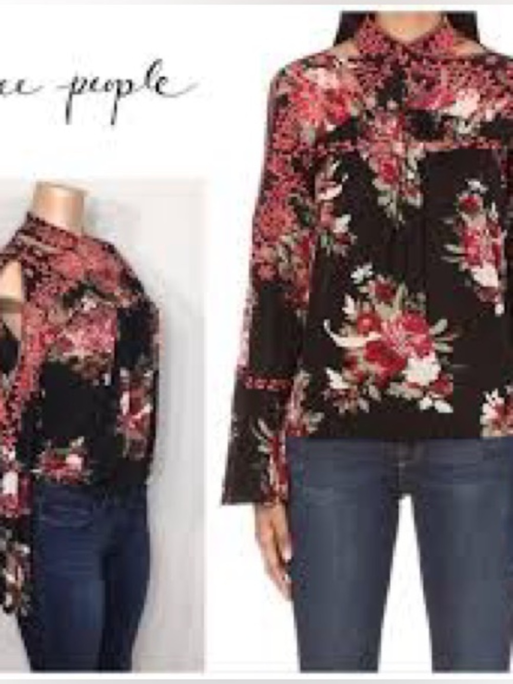Free People Bainbridge embroidered black floral top Sz M